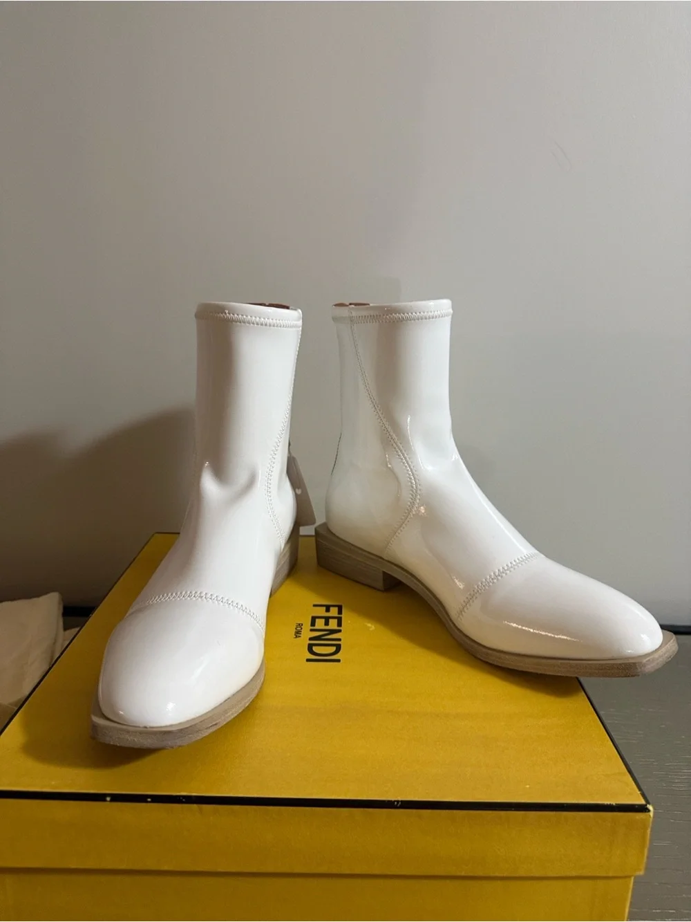Fendi White Patent Leather Ankle Booties